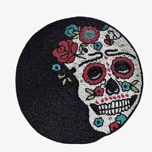 Beaded Skull Design Placemat - Black and Multicolor